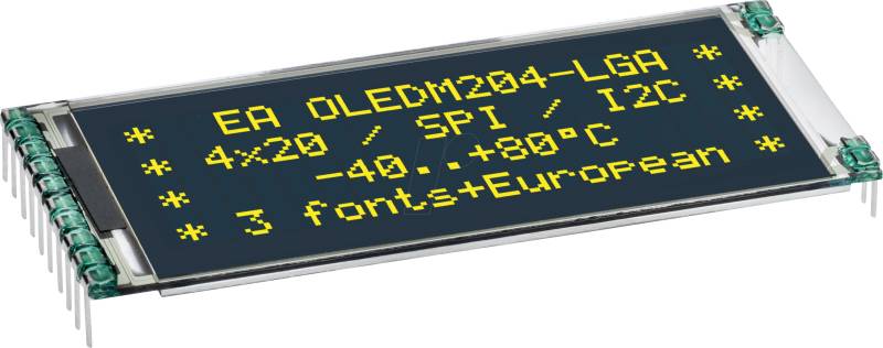 EA OLEDM204-GGA - Text-OLED, 2/3/4x20 Zeichen, 61x26 mm, gelb, inkl. Schutzglas von DISPLAY VISIONS