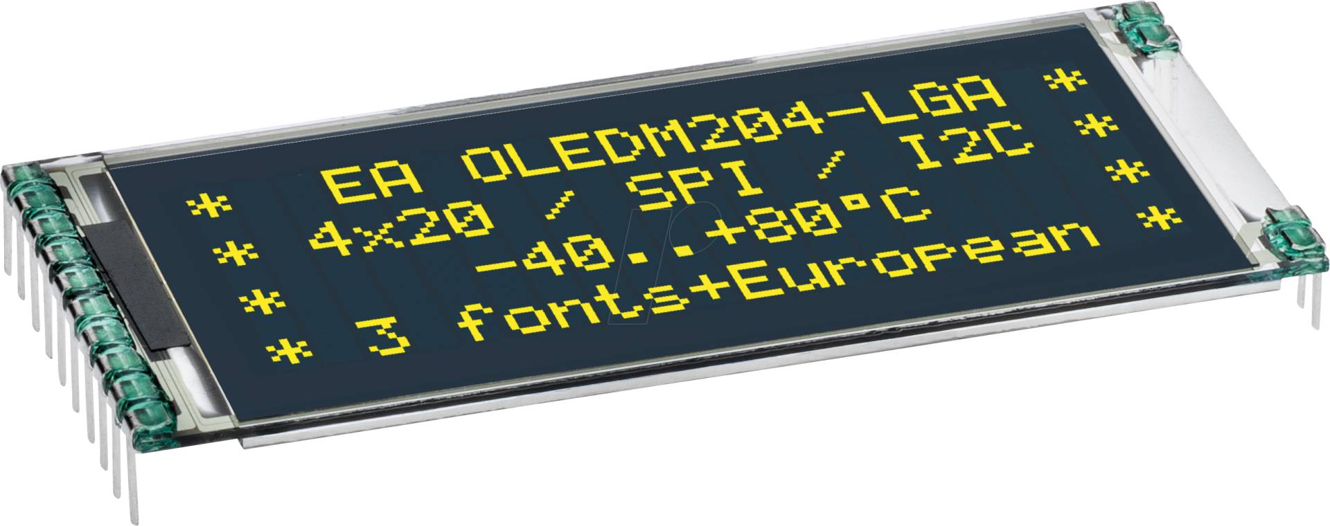 EA OLEDM204-LGA - Text-OLED, 2/3/4x20 Zeichen, 61x26 mm, gelb, ohne Schutzglas von DISPLAY VISIONS