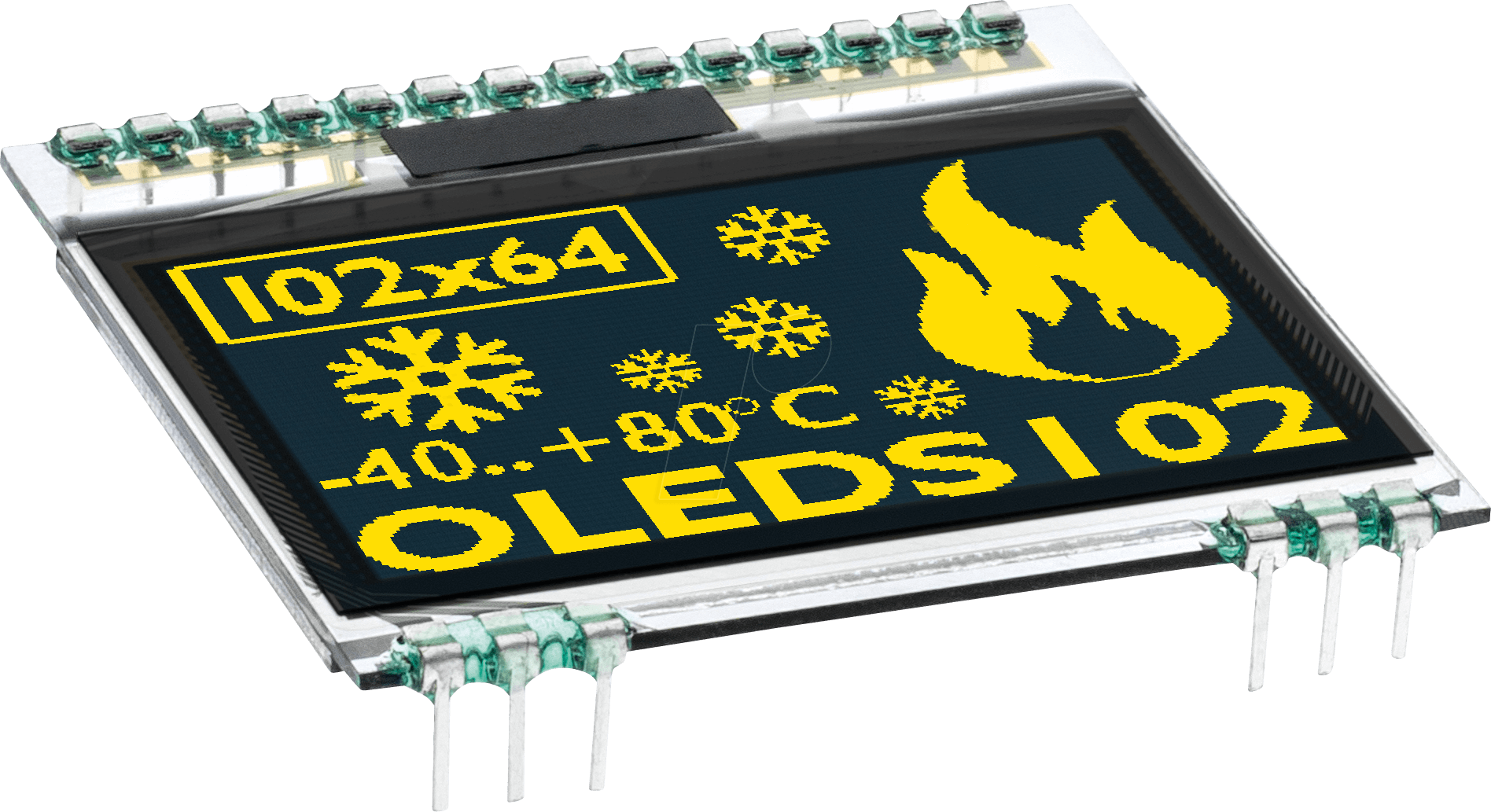 EA OLEDS102-6GGA - Grafik-OLED, 102x64, 1,7 Zoll, gelb, inkl. Schutzglas von DISPLAY VISIONS