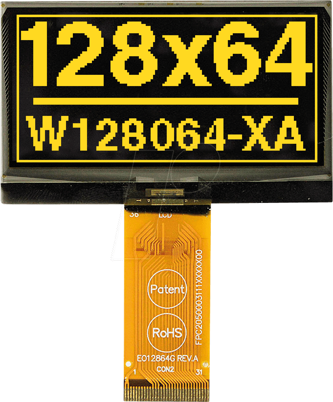 EA W128064-XALG - Grafik-OLED, 2,42 Zoll, 60.5x37.0mm, 128x64 Dot, gelb von DISPLAY VISIONS