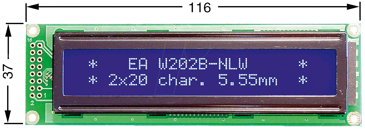 LCD 202A BL - LCD-Modul, 2x20, H:5,6mm, bl/ws, m.Bel. von DISPLAY VISIONS