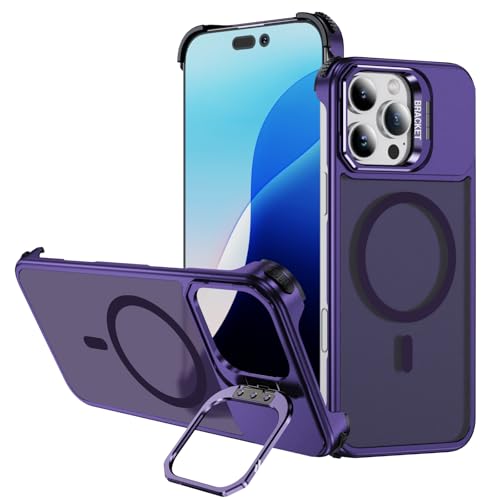 DISXKAER Metallrahmen Stand Hülle Handytasche Kompatibel für iPhone 16 Promax Magnetic Slim Frosted Translucent Magnetic Protective Case Telefonzubehör (16 Pro,dunkelviolett) von DISXKAER