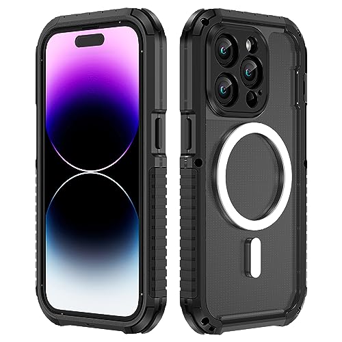 Metal case for iPhone 14 Pro Max Case,Compatible with Mag Safe Ring Magnet Built-In for Wireless Charging and Accessories Crystal Clear Back with Aluminum Frame (iPhone 14 Pro,Black) von DISXKAER