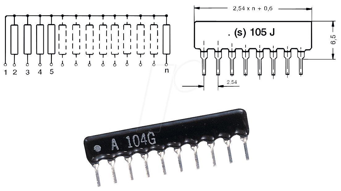 SIL 5-4 220 - Widerstandsnetzwerk, 220 Ohm, Sternschaltung, 4Wid./5Pins von DIVERSE HERSTELLER