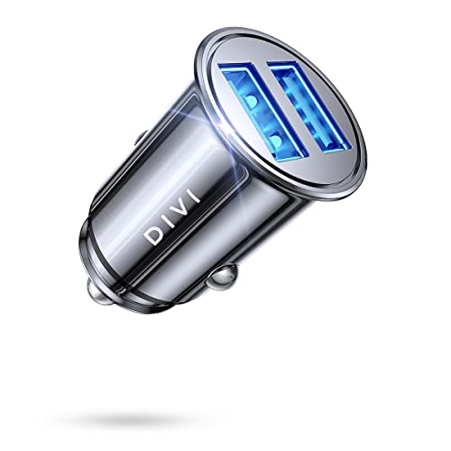 DIVI Kfz-Ladegerät, Ultra kompakt, 2 USB-Ports, 5 V/4,8 A, Aluminiumlegierung, Schnellladung für iPhone XR/XS Max/8 Plus, Galaxy S8/S7/Edge, Huawei (schwarz) von DIVI