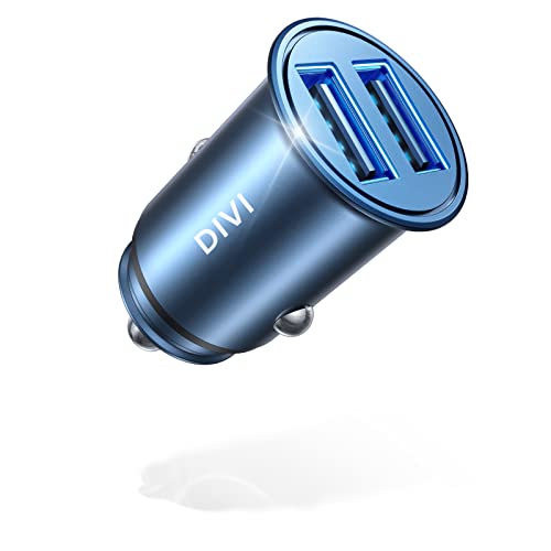 DIVI Zigarettenanzünder USB Ladegerät, 24W/4.8A Metall Mini Kfz Ladegerät 2-Port Schnellladung Auto Ladegerät Kompatibel mit iPhone 13/12/11/Pro/x/7/6, iPad Air 2/Mini 3, Galaxy S9/(Blau) von DIVI