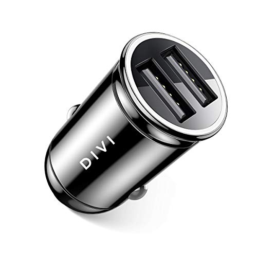 DIVI Zigarettenanzünder USB Ladegerät, Metall Mini Auto Ladegerät [Monitor Spannung] KFZ Ladeadapter 4.8A/24W Dual USB Auto Adapter kompatibel mit iPhone X/XS, S10/S9/Note 10/9, iPad-Schwarz von DIVI