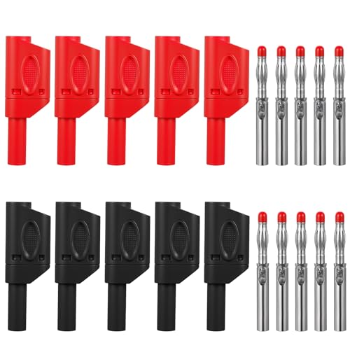 10er Set 4mm Stapelbare Bananenstecker Isolierte Ummantelte Sicher Lötbuchsen Bananensteckers Adapter Steckerdiy Diy Elektrisch Tests Mit Bananenbuchse Für Multimeter-Messleitunge Schwarz Rot von DIVINA VITAE