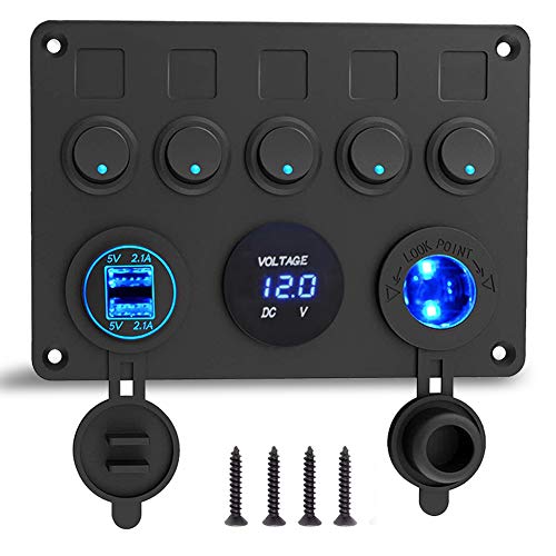 12V/24V Schalter Panel, mit USB-Ladeanschluss 4.2A + Zigarettenanzünder + Voltmeter Display, IP65 Wasserdichte EIN/AUS Kippschalter zum Auto Marine Boot Fahrzeuge LKW Schaltkreis Steuerung von DIWUJI