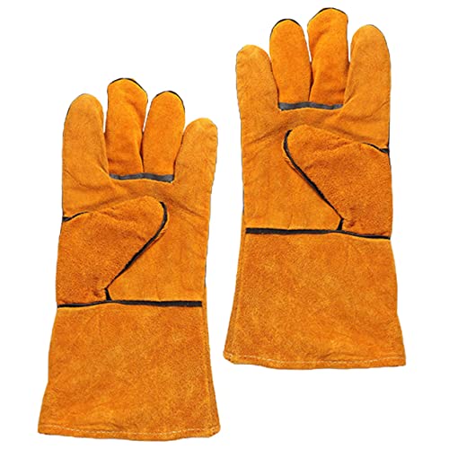 DIYEAH 1 Paar Anti-Scenen-Handschutz Handschuhe Grillhandschuhs Ofen Hitze Grillen Kochen BBQ Wärmefestes Handschuh Outdoor-Grillhandschuh Outdoor-Campinghandschuh Rindsleder Orange von DIYEAH