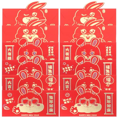 DIYEAH 12 Stück Jahr des horizontalen roten Umschlags des Kaninchens chinese new year chinesisch neujahr Mondneujahrsumschläge Umschläge für das Mondjahr rotes Paket Cartoon rote Pakete von DIYEAH