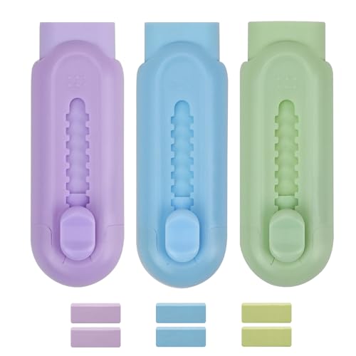 DIYJEP Ausziehbarer Radiergummi mit 6 Ersatz-Radiergummis, niedlicher Schreibwaren-Bleistift-Radierer für Kinder, Studenten, Schreiben, Zeichnen, Büro, Schulbedarf (Rosa + Blau + Grün) von DIYJEP