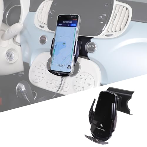 DIYUCAR Auto Handyhalterung Kompatibel mit Fiat 500 2016-2024 Mittelkonsole Auto Handyhalterung 360° Drehung Handy Ständer (Style C-Wireless Charging) von DIYUCAR