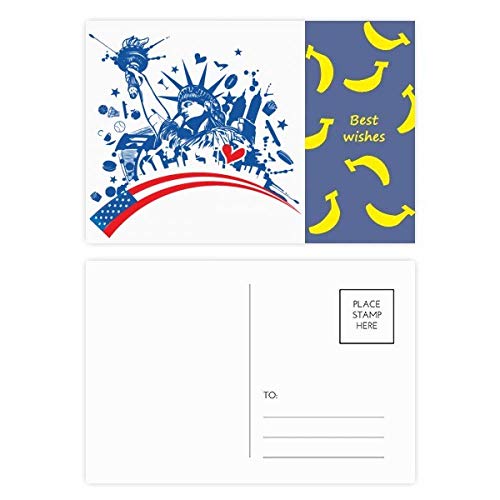 Amerika-Blue Freiheitsstatue mit Fahne, Bananenpostkarten-Set, Danksagungskarte, Postkarte, Seite Postkarten, 20 Stück von DIYthinker