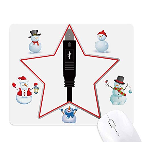 Black Charging Cable USB Plug Pattern Christmas Snowman Family Star Mouse Pad von DIYthinker