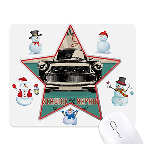 Black Classic Cars Repair Pattern Christmas Snowman Family Star Mouse Pad von DIYthinker