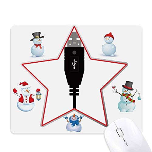 Black USB Plug Charging Cable Pattern Christmas Snowman Family Star Mouse Pad von DIYthinker