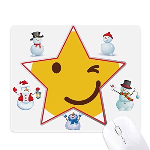Blink Smile Yellow Happy Illustration Pattern Christmas Snowman Family Star Mouse Pad von DIYthinker
