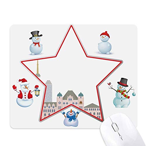 Canada Landmark City Watercolor Cartoon Christmas Snowman Family Star Mouse Pad von DIYthinker