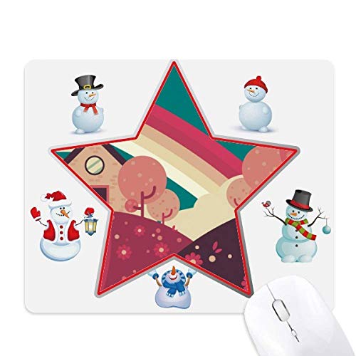 Cartoon House Landscape Painting Pattern Christmas Snowman Family Star Mouse Pad von DIYthinker