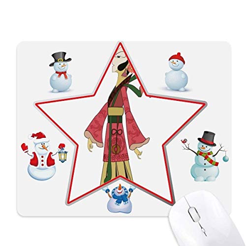 Chinese Shadow Play Female Image Christmas Snowman Family Star Mouse Pad von DIYthinker