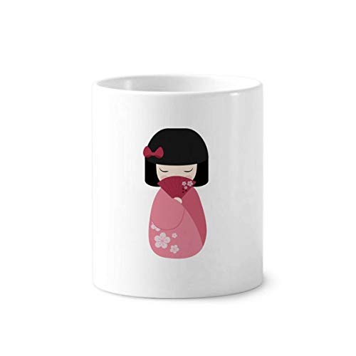 DIYthinker Rosa Kimono Fan Sakura Japan Keramik Zahnbürste Stifthalter Tasse Weiß Cup 350ml Geschenk 9.6cm x 8.2cm hoch Durchmesser von DIYthinker