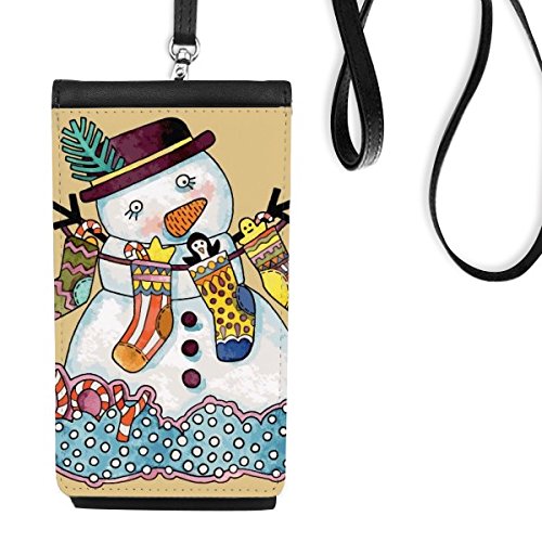 DIYthinker Weihnachtsschneemann-Socken-Festival Illustration Muster-Leder-Smartphone hängende Handtasche Schwarze Phone Wallet von DIYthinker