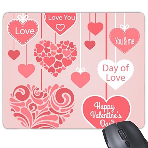 Happy Valentine 's Day Pink Weiß I Love Sie Tag der Liebe You und Me Herzen Illustration Muster Rechteck rutschfeste Gummi Mauspad Spiel Maus Pad von DIYthinker