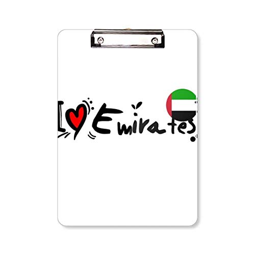 I Love Emirates Wortflagge Liebe Herz Illustration Klemmbrett Ordner Schreibblock Trägerplatte A4 von DIYthinker