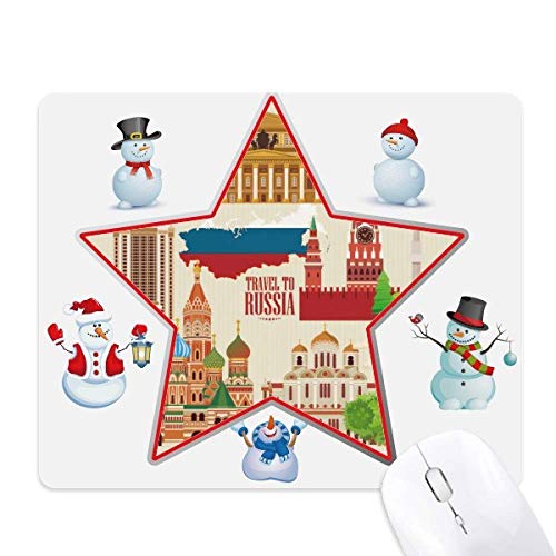 Mauspad mit russischem Sehenswürdigkeitssymbol, Weihnachten, Schneemann, Familie und Stern. von DIYthinker