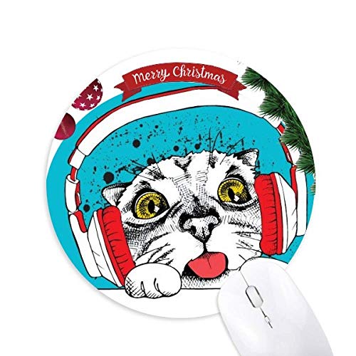Red Headset White Cat Protect Animal Pet Lover Round Rubber Maus Pad Weihnachtsbaum Mat von DIYthinker