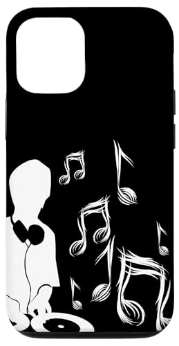 DJ mit Plattenspieler und Musiknoten, Schlagzeug und Bass Hülle für iPhone 12/12 Pro von DJ Plattenspieler Musik shurikaner Techno