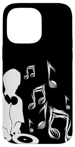 DJ mit Plattenspieler und Musiknoten, Schlagzeug und Bass Hülle für iPhone 14 Pro Max von DJ Plattenspieler Musik shurikaner Techno