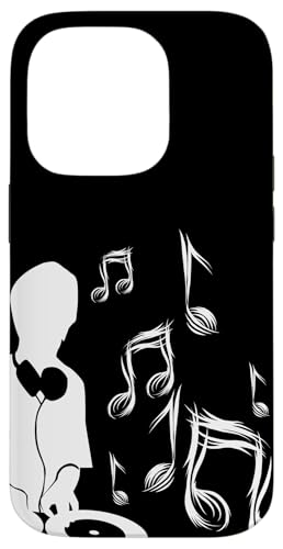 DJ mit Plattenspieler und Musiknoten, Schlagzeug und Bass Hülle für iPhone 14 Pro von DJ Plattenspieler Musik shurikaner Techno