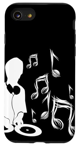 DJ mit Plattenspieler und Musiknoten, Schlagzeug und Bass Hülle für iPhone SE (2020) / 7 / 8 von DJ Plattenspieler Musik shurikaner Techno