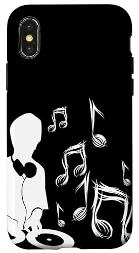 DJ mit Plattenspieler und Musiknoten, Schlagzeug und Bass Hülle für iPhone X/XS von DJ Plattenspieler Musik shurikaner Techno