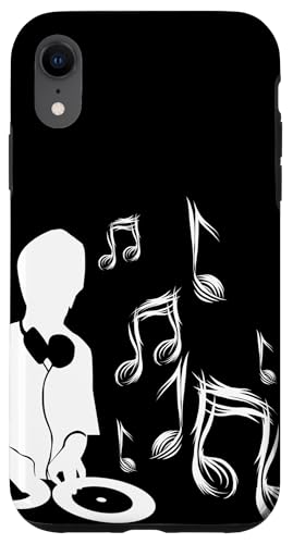 DJ mit Plattenspieler und Musiknoten, Schlagzeug und Bass Hülle für iPhone XR von DJ Plattenspieler Musik shurikaner Techno