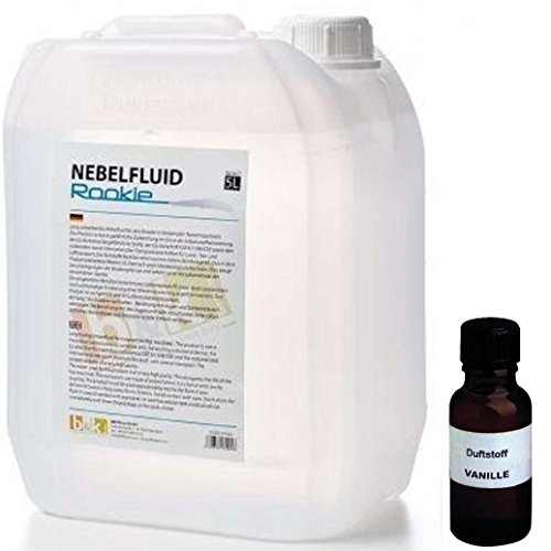 5 Liter DJPower Nebelfluid ROOKIE + 30 ml Duftstoff Vanille, Smoke-Fluid, Nebel-Fluid-Flüssigkeit für Nebelmaschine von DJ Power