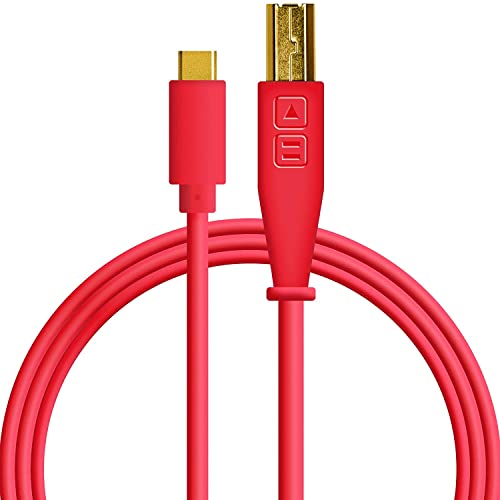 DJ TechTools Chroma Cable USB-C, Audio-optimiertes USB-C zu USB-B Kabel (geflochtene Abschirmung mit zwei Ferritkerndrosseln, Länge: 1.5m mit Klettverschluss), rot, 05-30127 von DJ TechTools
