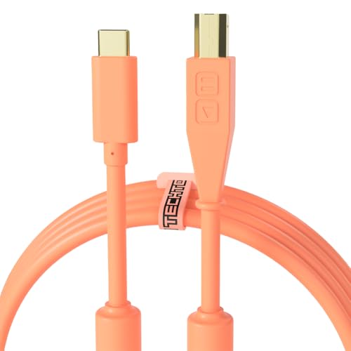 DJ Techtools Chroma Cable USB-C, Hochqualitatives Audio-optimiertes USB-C zu USB-B Kabel (vollständig geflochtene Abschirmung mit zwei Ferritkerndrosseln, Länge: 1.5m mit Klettverschluss), neon orange von DJ TechTools