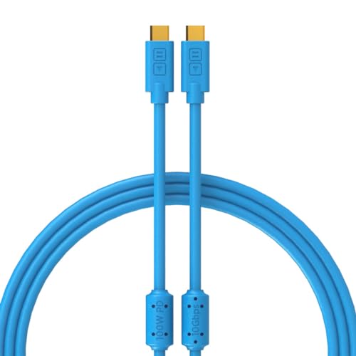 Dj Techtools Chroma Cable USB-C zu C blue, hochwertiges USB 2.0 Kabel (vergoldete USB-Kontakte, Ferrit Kern, 1,0m lang, Adapterkabel, integrierter Klettkabelbinder), Blau von DJ TechTools