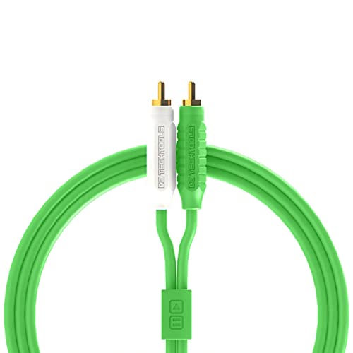 Dj Techtools Chroma Cables Audio MK2 RCA – RCA Green, hochwertiges Stereo Kabel (Easy Wrap HQ Gummi, vergoldete Steckverbinder, 2,0m lang, Adapterkabel, integrierter Klettkabelbinder), Grün von DJ TechTools