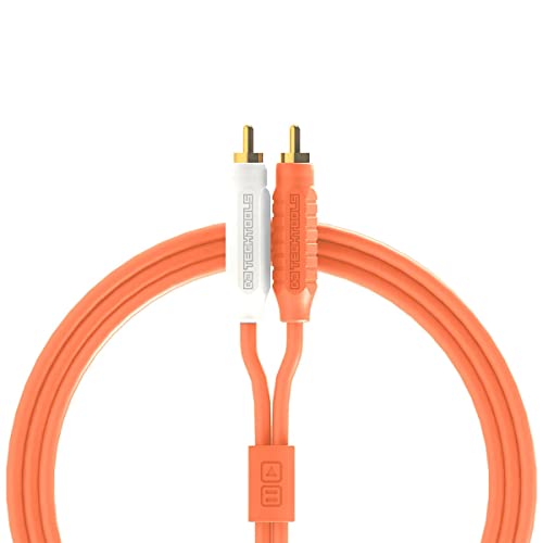 Dj Techtools Chroma Cables Audio MK2 RCA – RCA neon orange, hochwertiges Stereo Kabel (Easy Wrap HQ Gummi, vergoldete Steckverbinder, 2,0m lang, integrierter Klettkabelbinder), Neon Orange von DJ TechTools