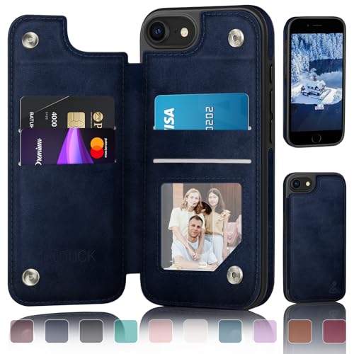 DJDUCK Entworfen für iPhone 7/8/SE2020/SE2022, Brieftasche mit Kartenhalter, Magnetverschluss, Folio-Abdeckung, RFID-blockierender Lederschutz, stoßfest, für Damen und Herren, 11,9 cm (4,7 Zoll), für von DJDUCK