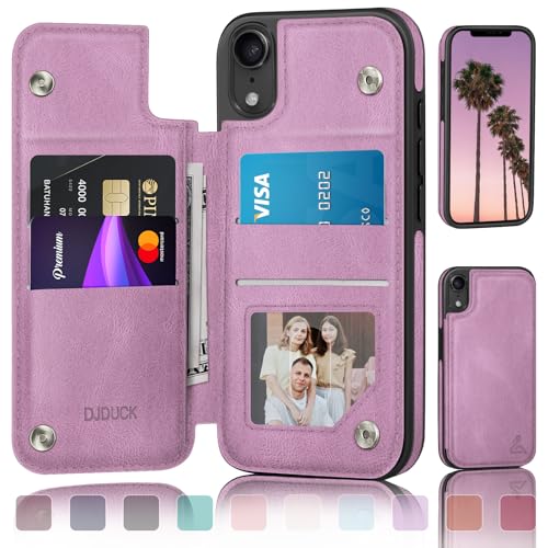 DJDUCK Schutzhülle für iPhone XR, Brieftasche mit Kartenhalter, Magnetverschluss-Abdeckung, RFID-blockierender Lederschutz, stoßfest, für Damen und Herren, 15,5 cm (6,1 Zoll), für Apple XR von DJDUCK
