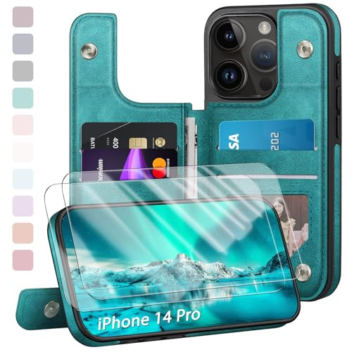 Schutzhülle für iPhone 14 Pro, Brieftasche, Kartenhalter, mit 2 Displayschutzfolien, Magnetverschluss, Folio-Abdeckung, RFID-blockierendes Leder, stoßfest, für Damen und Herren, 15,5 cm (6,1 Zoll), Schutzhülle für iPhone 14 Pro, Brieftasche, Kartenhalter, mit 2 Displayschutzfolien, Magnetverschluss, Folio-Abdeckung, RFID-blockierendes Leder, stoßfest, für Damen und Herren, 15,5 cm (6,1 Zoll), von DJDUCK