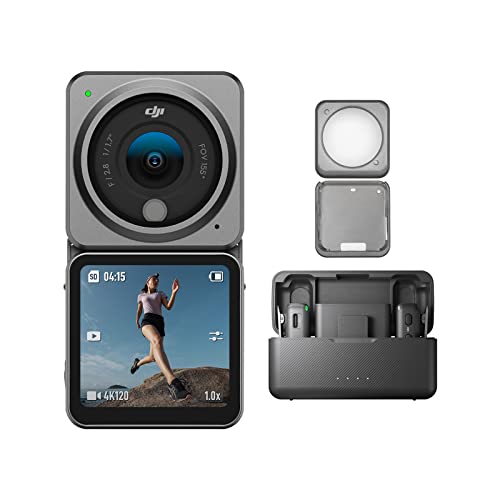 DJI Action 2 Dual-Screen Vlog Combo (32 GB) mit Schutzhülle – 4K-Action-Kamera mit Zwei OLED-Touchscreens, Verlängerungsstab, 155° Sichtfeld, magnetischen Befestigungen, ideal zum Vlogging von DJI