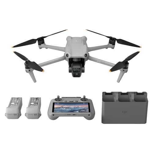 DJI Air 3 Fly More Combo mit DJI RC 2 (Fernsteuerung mit Bildschirm), Drohne mit 2 Primärkameras (mittlere Tele-/Weitwinkelkamera) für Erwachsene, 4K HDR, 46 Min. max. Flugzeit, 48 MP, 2 Zusatzakkus von DJI