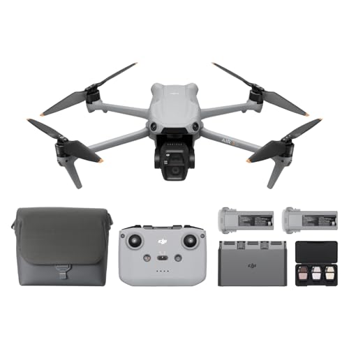DJI Air 3S Fly More Combo (RC-N3), Drohne mit 1“ CMOS Weitwinkel- & mittlerer Telekamera, 4K/60fps HDR Video, omnidirektionale Hinderniserkennung bei Nacht und 3 Akkus für längere Flugzeit von DJI