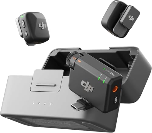 DJI Mic Mini (2 Sender + 1 Empfänger + Ladeschale), Ultraleicht, Detailreicher Audio, 48 Std. Nutzung, Geräuschunterdrückung, Autom. Begrenzung, Wireless Mikrofon/iPhone/Android, Vlog, Streaming von DJI